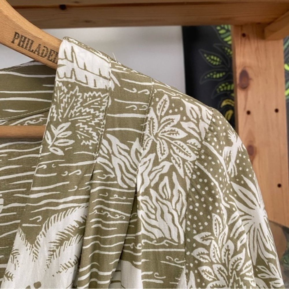 Desmond & Dempsey X H&M Green White Tropical Palm Print Linen Blend Midi Dress S - Picture 7 of 15